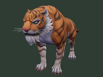 Realistic Striped Reptile 3D Model With Orange Black Patterns And Green Eyes 3d model