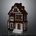Traditional Half Timbered House With Red Brown Roof White Walls And Wooden Frames