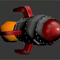 Game Movie Character Rocket With Silver Body Red Nose Tail Fins Blue Window Orange Thruster