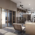 Modern Cultural Center Interior Design With Wooden Bookshelves And Seating Areas