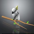 White Cockatoo With Yellow Crest Perched On Tree Branch With Green Leaves And Dark Background
