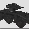 Black Military Unmanned Vehicle With Multi Wheeled Design And Weapon System Antennas