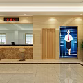 Spacious Modern Service Hall Interior With Service Windows Digital Screens And Marble Counters 3d model