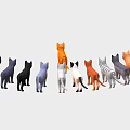 Colorful Low Poly Cat Models Standing in a Row with Various Hues 3d model