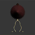 Red Pleated Brush With Brown Long Handle And Golden Decoration On Dark Background