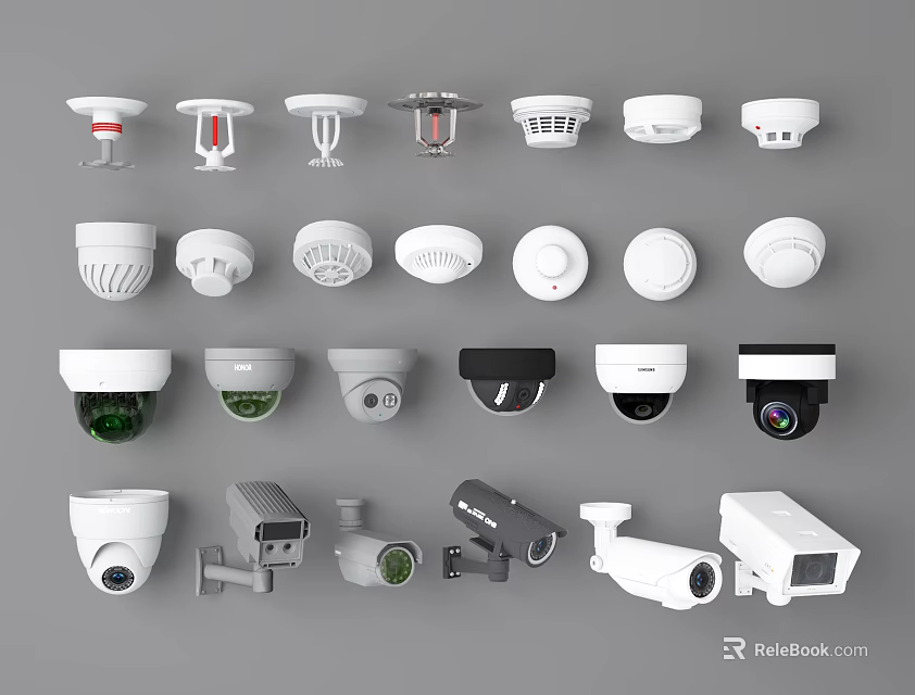Various Projection Monitoring Devices Including Cameras and Sensors for Home Office Security Surveillance 3d model 