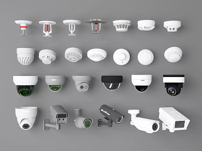Various Projection Monitoring Devices Including Cameras and Sensors for Home Office Security Surveillance 3d model