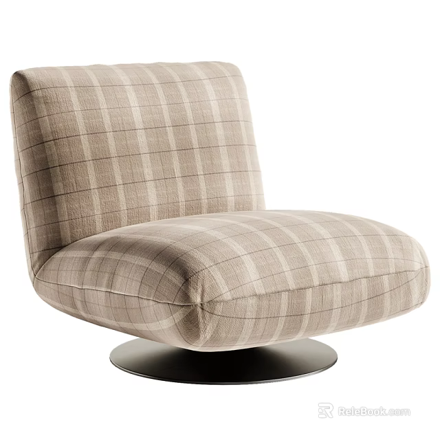 Stylish Modern Light Brown Plaid Upholstered Single Chair With Round Base 3d model 