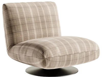 Stylish Modern Light Brown Plaid Upholstered Single Chair With Round Base 3d model