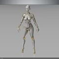 Futuristic Female Robot Character With White Body And Golden Joints 3D Model Design