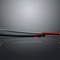 Traditional Samurai Sword Weapon With Silver Blade Red Gold Hilt And Black Scabbard