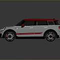 Stylish White Compact Car With Red Roof And Sporty Red Stripes Design