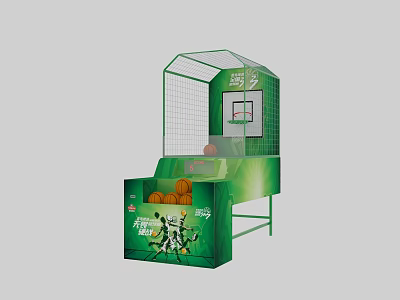 Green Basketball Shooting Entertainment Machine with Hoop Net Balls and Graphics 3d model