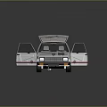 White Classic Car With Open Doors Red Stripe And Sporty Wheels Design