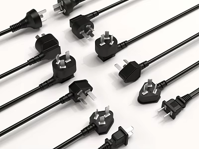 Black Power Cord Plugs Various Types For Switch Panel Electrical Use 3d model