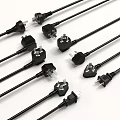 Black Power Cord Plugs Various Types For Switch Panel Electrical Use 3d model