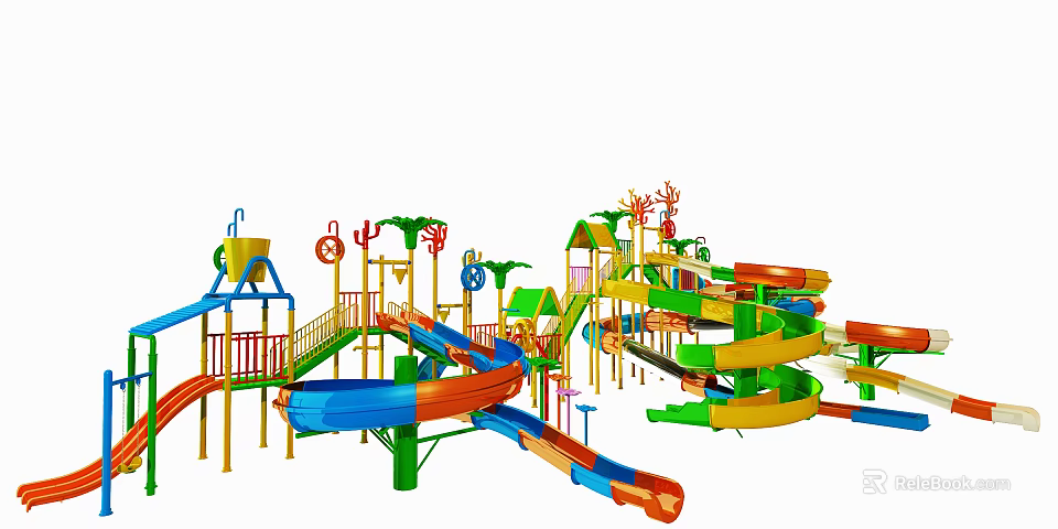 Fun Colorful Outdoor Playground Equipment With Slides And Climbing Frames For Kids 3d model 