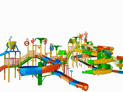 Fun Colorful Outdoor Playground Equipment With Slides And Climbing Frames For Kids 3d model