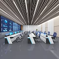 Modern Control Room Interior With Multiple Monitors Workstations And Chairs 3d model