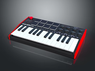 MIDI Keyboard Electronic Musical Instrument With Red Accent Design Black White Keys And Control Knobs 3d model