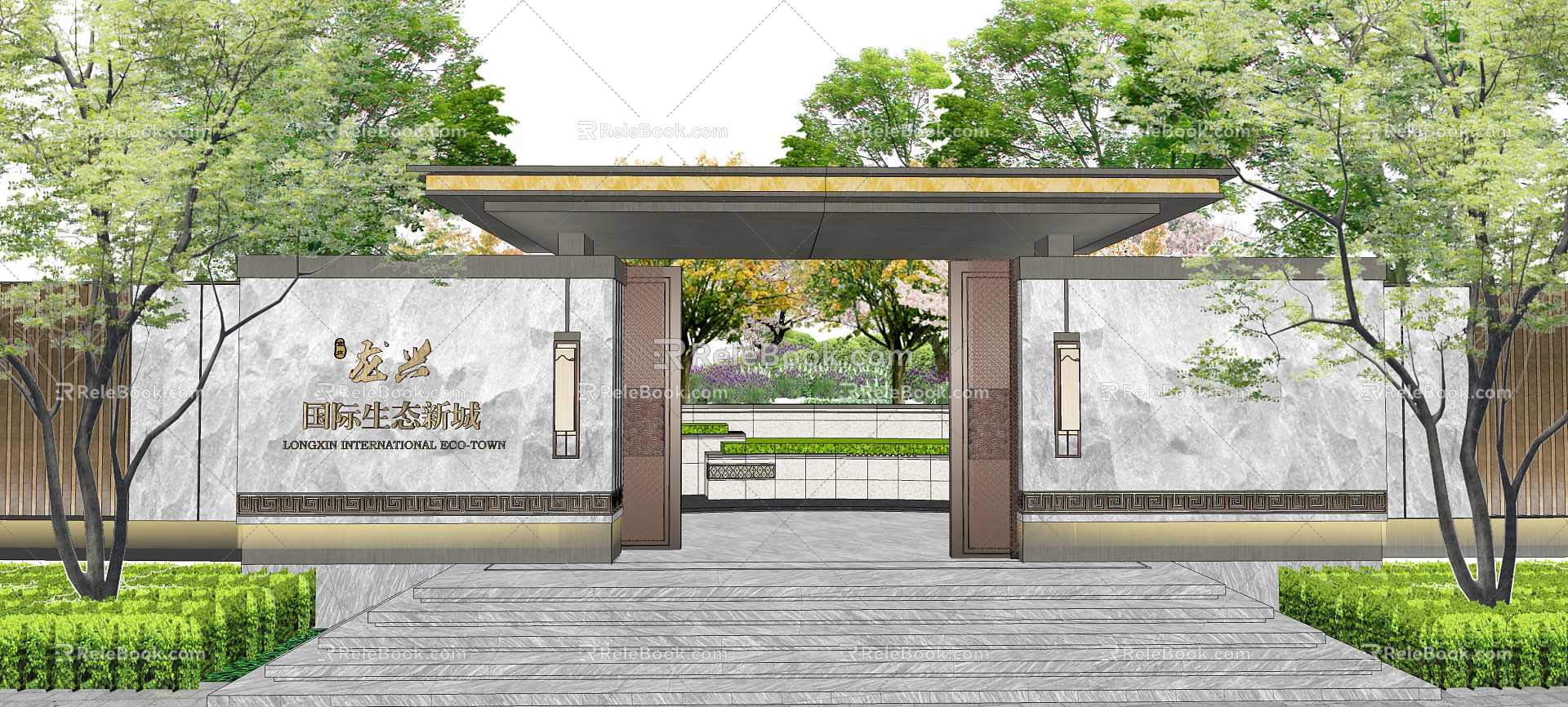 New Chinese Style Gate Demonstration Area Entrance Landscape Gate Entrance Courtyard Door 3d model