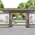 New Chinese Style Gate Demonstration Area Entrance Landscape Gate Entrance Courtyard Door 3d model