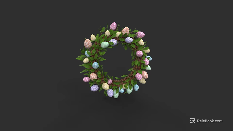 Decorative Wreath Ornament Set with Colorful Eggs and Green Leaves for Home Decoration 3d model 