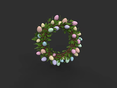 Decorative Wreath Ornament Set with Colorful Eggs and Green Leaves for Home Decoration 3d model