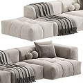 Modern Sectional Sofa With Plush Beige Upholstery Fleece Throw And Accent Pillows