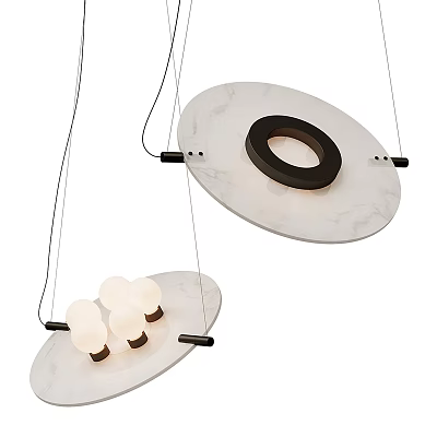 Modern Circular Chandelier with Marble White Shade and Light Bulbs Design 3d model