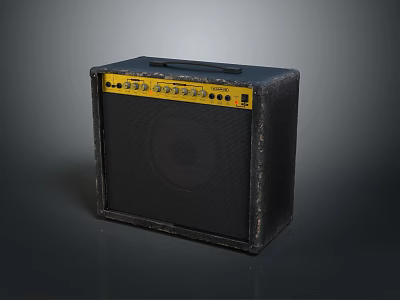 Black Electric Guitar Amplifier With Yellow Control Panel And Knobs Handle 3d model