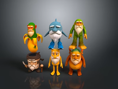 Colorful Cartoon Style Game and Movie Characters With Unique Outfits and Distinctive Features 3d model