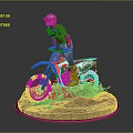 Game Movie Character in Red Outfit Riding Motocross Bike on Muddy Terrain