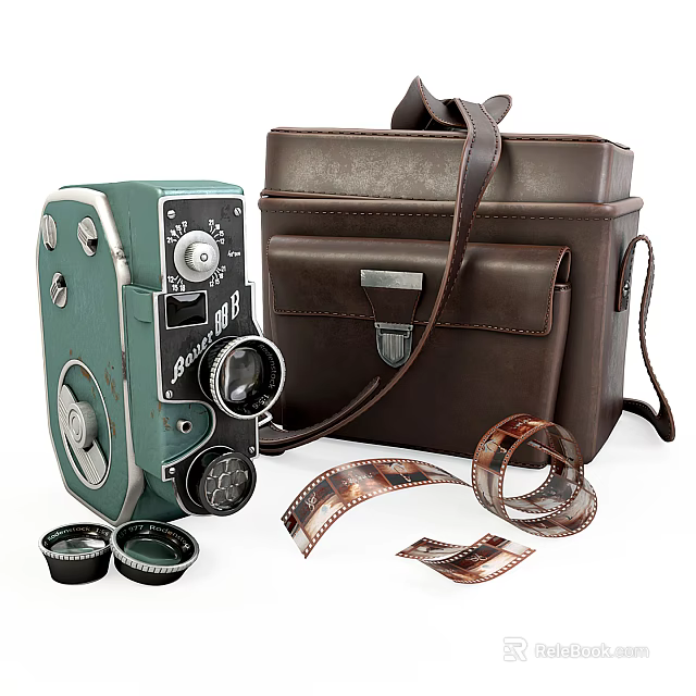 Vintage Camera Bag and Film Rolls for Mobile Digital Photography Enthusiasts 3d model 
