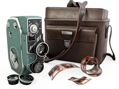 Vintage Camera Bag and Film Rolls for Mobile Digital Photography Enthusiasts 3d model