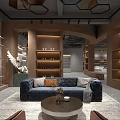Elegant Modern Clothing Store Interior With Warm Illuminated Shoe Shelves And Cozy Customer Lounge