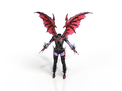 Fantasy Character With Red And Black Wings Black Purple Armor And Spiked Design 3d model