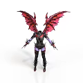 Fantasy Character With Red And Black Wings Black Purple Armor And Spiked Design