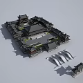Ancient Chinese Architecture Model Featuring Traditional Courtyard And Flying Eaves Roof Structures