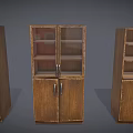 Classic Wooden Wardrobe Collection With Double Doors Glass Panels And Open Shelves