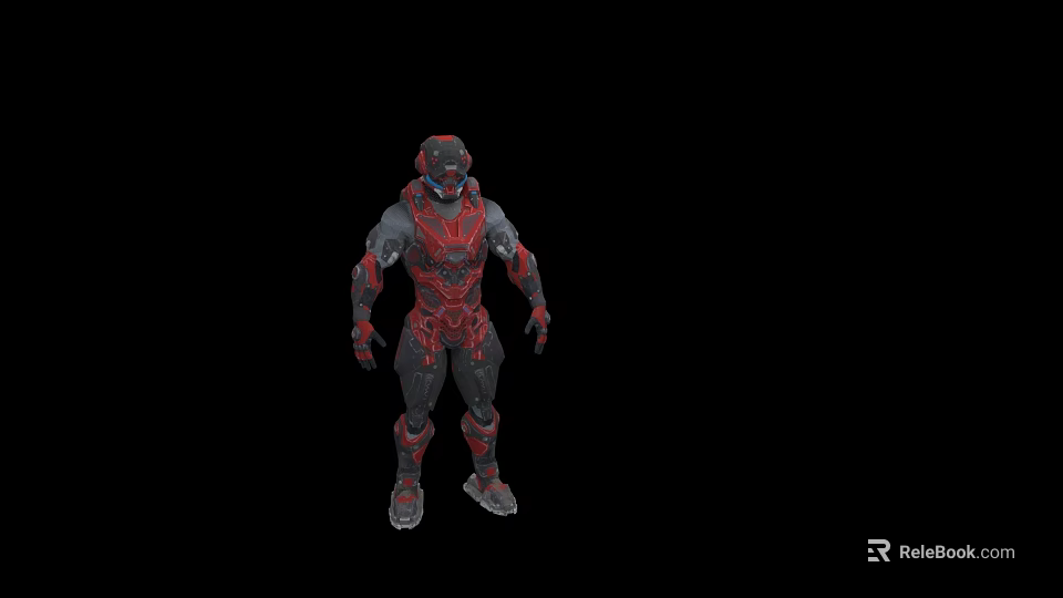 Man in Red and Black Sci-Fi Armor as Futuristic Warrior Character Standing 3d model 
