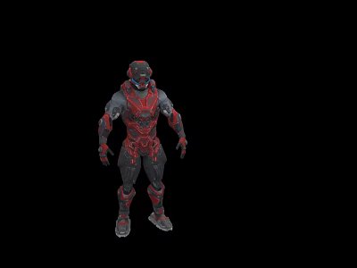 Man in Red and Black Sci-Fi Armor as Futuristic Warrior Character Standing 3d model