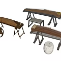 Wooden Chinese Musical Instruments and Art Tools Including Zithers Stands and Stools