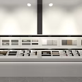 Modern Showroom Display Shelves Showcasing Various Decorative Material Samples Under Bright Lighting 3d model
