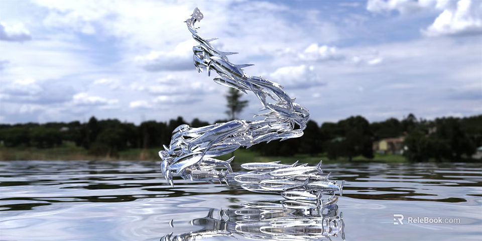 Glass Road Structure Over Water With Trees And Sky Background 3d model 