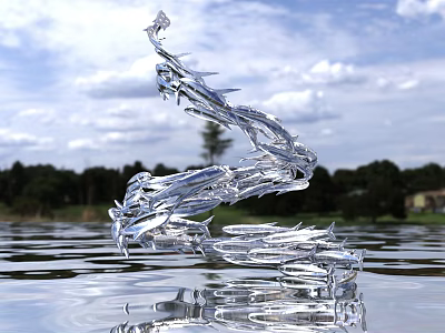 Glass Road Structure Over Water With Trees And Sky Background 3d model