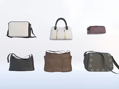 Stylish Assorted Handbags and Crossbody Bags in White Black Brown and Purple with Metal Accents 3d model