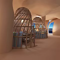 Cave Style Restaurant Interior Featuring Wooden Dome Arched Windows Tables Chairs And Warm Tones