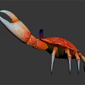 Red Crab With White Claws And Blue Eyes On Reflective Surface