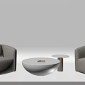 Modern Casual Sofa Set With Gray Sofas White Round Coffee Table And Striped Cushions 3d model